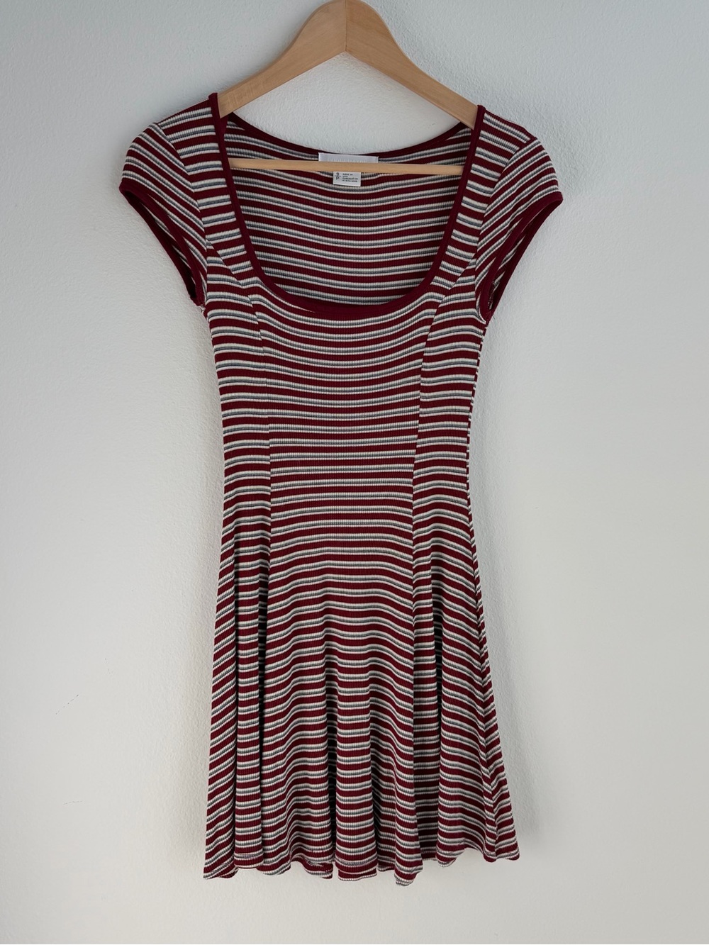 Cooperative Striped Ribbed Fit & Flare Mini Dress Burgundy Size S